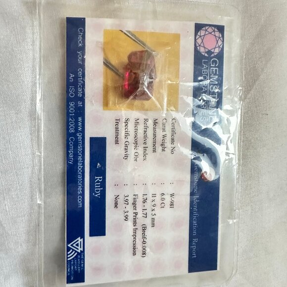 Lab Certified 6 Carat Red Ruby Loose Gemstone Emerald Cut 11 x 9 x 5 mm NEW - Picture 3 of 5